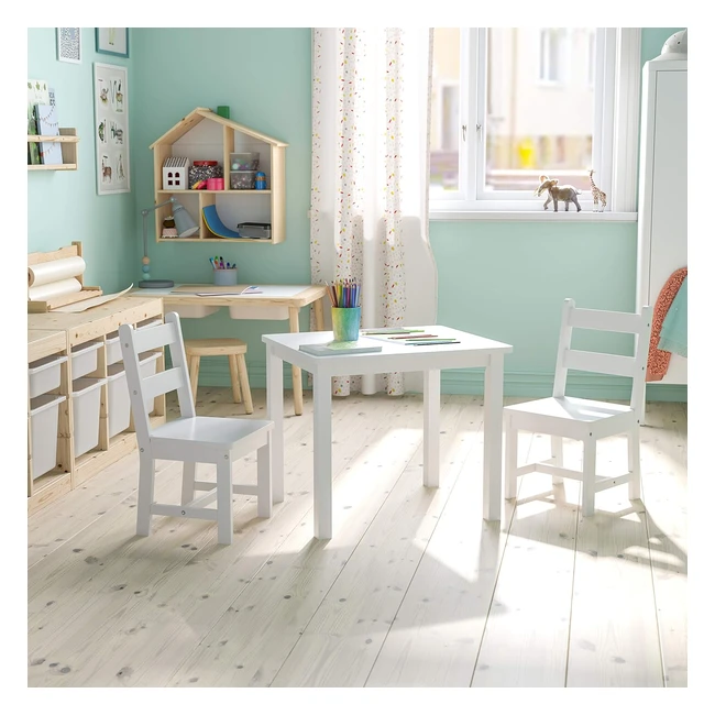 Juego Mesa y Silla Niños Madera Maciza - Flash Furniture - Juego 3 Piezas - Blanco