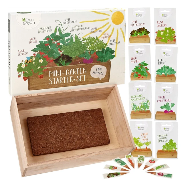 Anzuchtset mit Holzkiste & 8 Sorten Pflanzensamen für Kinder - Mini Gewächshaus & Garten Starter Kit