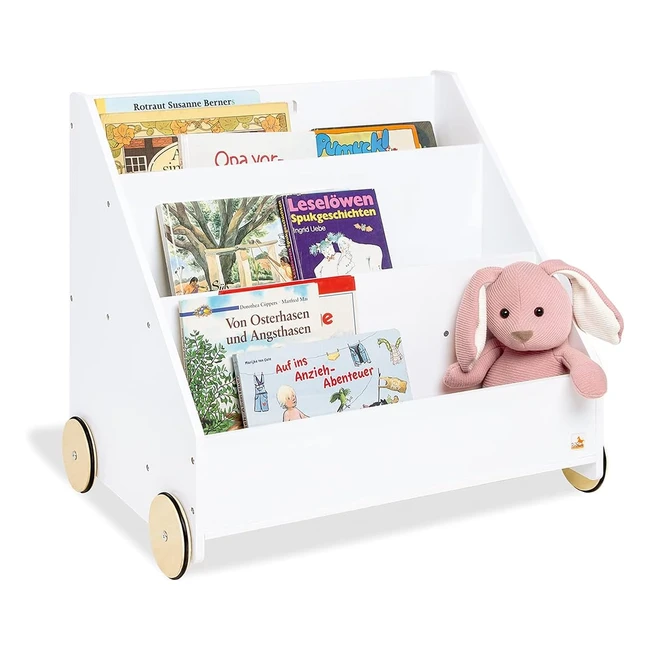 Libreria Pinolino Lieria in Legno Bianco con Ruote - 3 Scomparti, 1 Scomparto Segreto