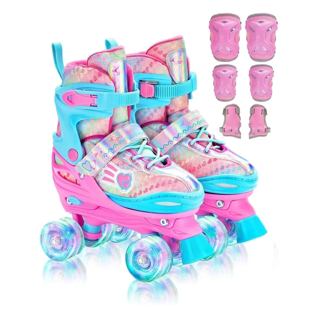 Patines en Paralelo Sportneer 4 Ruedas LED con Equipo de Protección - Para Niñas y Adolescentes - Ref. 123456