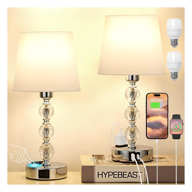 Set 2 lampade cristallo abat jour touch dimmerabile 3 vie USB presa ca