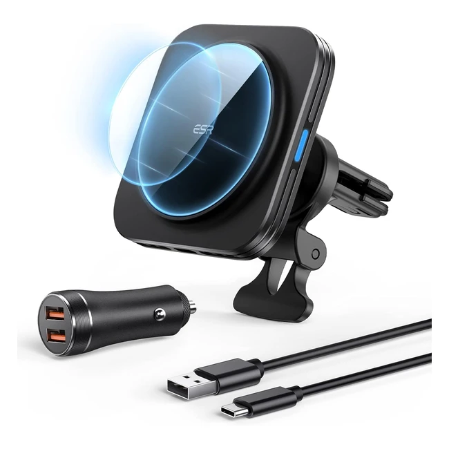 ESR 15W HaloLock Magnetische Drahtlose Handyhalterung Ladegerät Kompatibel mit Magsafe Autohalterung mit Lade-Funktion und iPhone 15/15 Pro/15 Pro Max/15 Plus/14/13/12 Serie