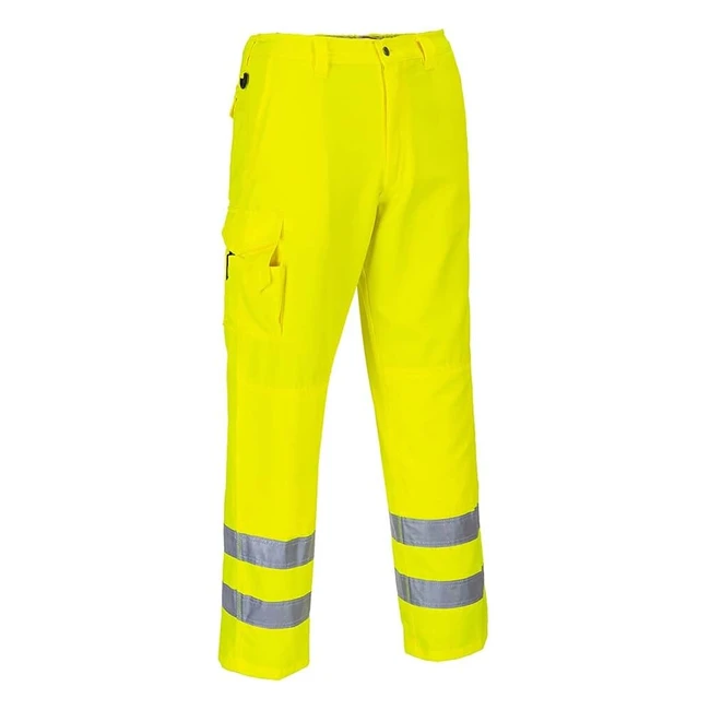 Portwest HiVis Combat Trouser Yellow XXXL E046YERXXXL - Backelasticated Waist, Knee Pad Pockets