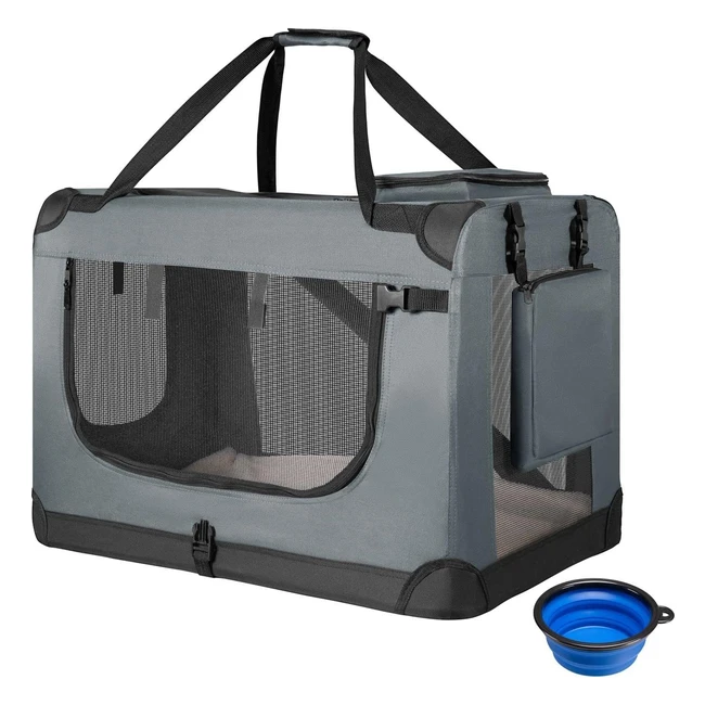 Juskys Lassie Hundetransportbox faltbar & tragbar 42 x 60 x 44 cm mit Deckentasche & Griffen für Hunde Katzen & andere Haustiere Oxford Gewebe Hundetransportbox M Grau