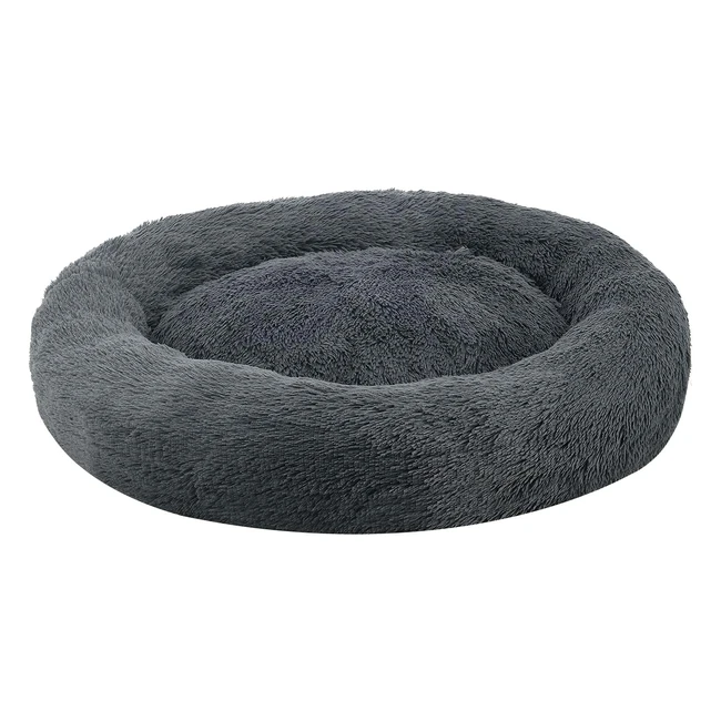 Juskys Monty XXL Haustierbett 100 cm Rund für Hunde Katzen Flauschig Waschbar Donut-Form Kissen Dunkelgrau
