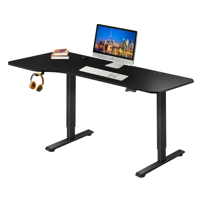 Juskys höhenverstellbarer Schreibtisch 160 x 75 cm elektrisch verstellbarer Bürotisch Sitz Stehtisch Stauraum Memory Funktion Schwarz