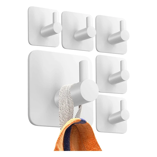 Toallero sin taladrar 6 unidades ganchos blancos baño inoxidables