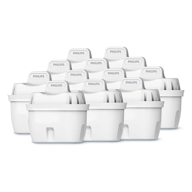 Philips Water Filter Cartridges 12 Pack Brita Compatible - Reduces Microplastics, Chlorine, Limescale, Heavy Metals
