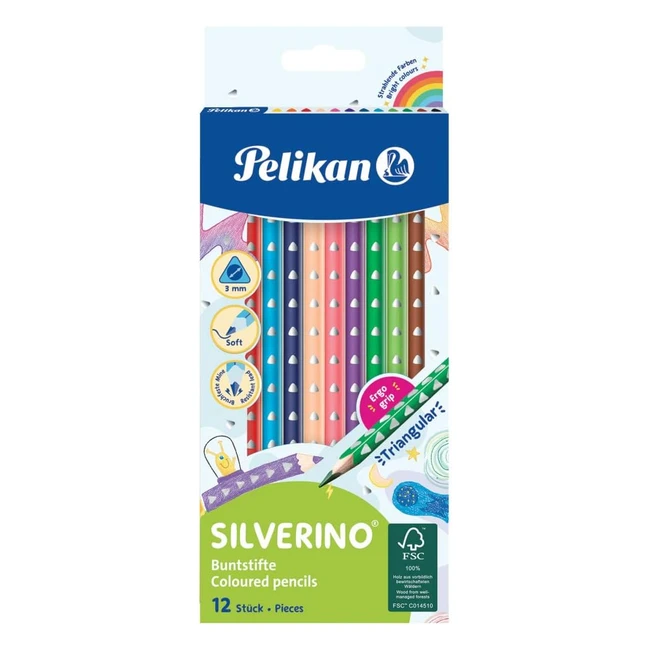 Matite Colorate Pelikan Silverino Triangolari - Astuccio da 12 Colori Intensi Lavabili