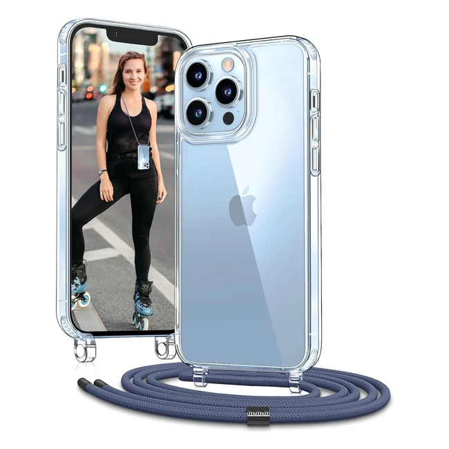 Cover Vaykwo con Cordino per iPhone 13 Pro - Protezione Completa a 360° - Trasparente Blu