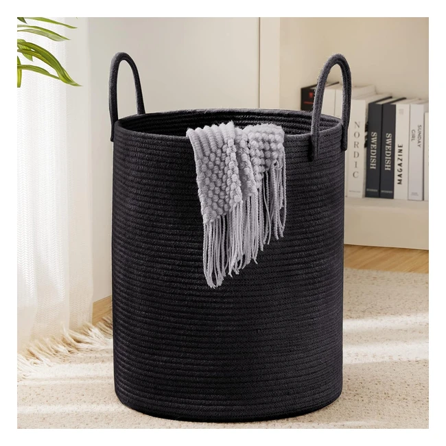 Youdenova Large Cotton Rope Basket 58L - Pure Black - Nursery Decor & Toy Storage