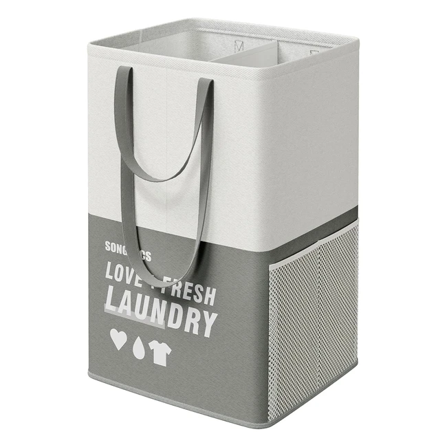 Songmics Wäschekorb 2 Fächer 90 Liter Großer Wäschesack Stehender Faltbarer Wäschesortierer 2 Kurze 2 Lange Griffe Wäschekorb für Waschküche Schlafzimmer Badezimmer Dunkelgrau LCB209G21