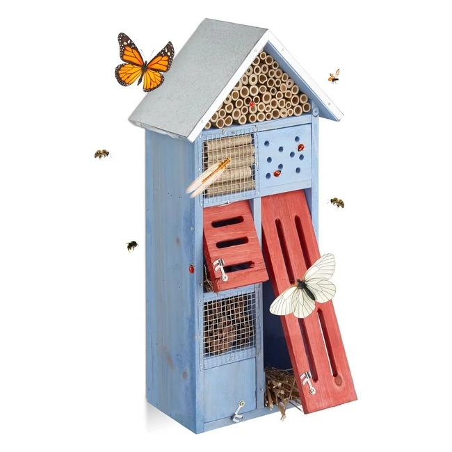 Casetta per insetti Relaxdays Blu 14x24x485 cm Hotel Api Farfalle Coccinelle