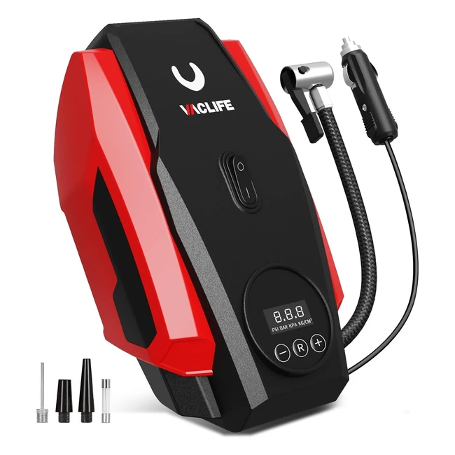 Vaclife Car Tyre Inflator Air Compressor 12V DC Portable Auto Shutoff Red VL718