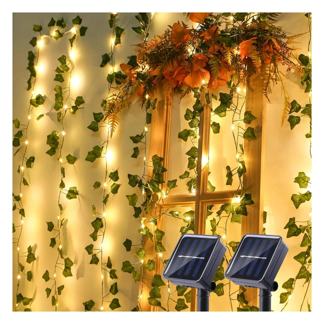 Lot 2 Guirlande Lumineuse Solaire 12m 100 LED Lierre Artificiel Brizlabs