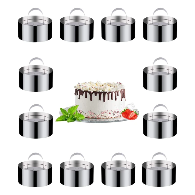 Lot de 12pcs Cercles Pâtisserie Acier Inoxydable 8cm Diamètre 4cm Haut Emporte-pièces Ronds