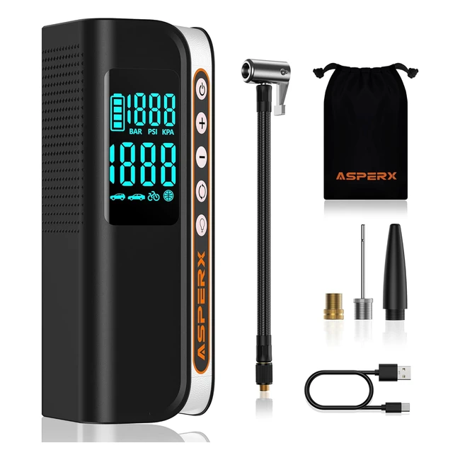 AsperX Gonfleur Pneus Voiture 160psi Compresseur Air Portatif 7500mAh LED Mini Gonflage Rapide