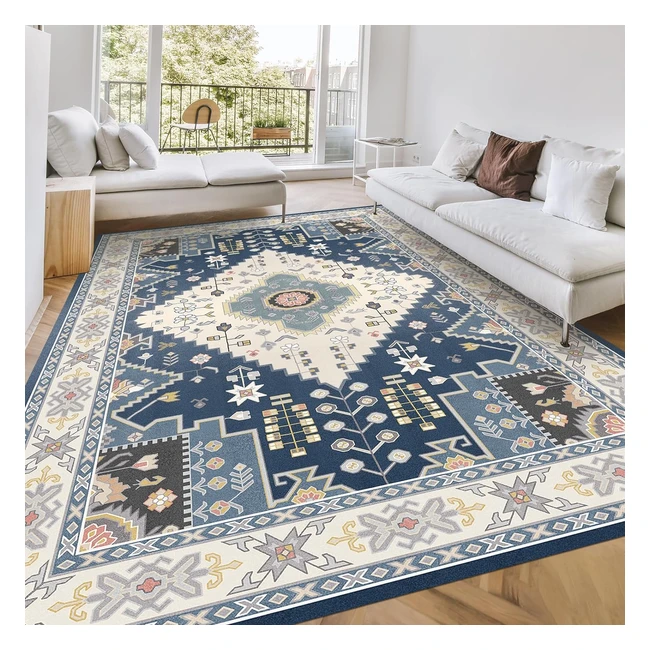 Tapis Vintage Homfine 160x230cm - Lavable en Machine - Antidérapant - Décor Marinebleu