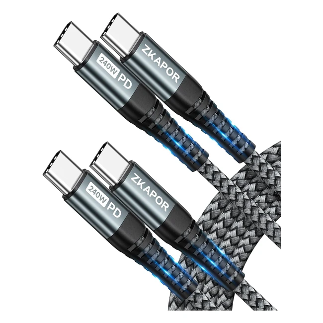 Cavo USB C Zkapor 2 Pezzi 2m 240W Type C Ricarica Rapida PD31 iPhone Samsung Huawei Pixel Grigio