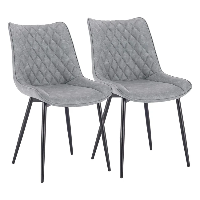 WOLTU Esszimmerstühle BH210GR2 2er Set Küchenstuhl Polsterstuhl Wohnzimmerstuhl Sessel mit Rückenlehne Kunstleder Metallbeine Antiklederoptik Grau