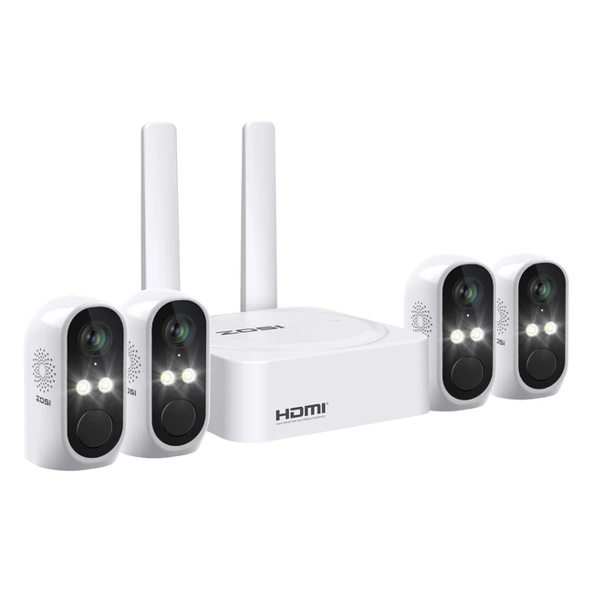 ZOSI 2K Überwachungskamera Outdoor Batterieset 4er-Set mit 64 GB-Karte 4x 3MP Wireless Kamera Überwachung WiFi Outdoor/Indoor Farbnachtsicht Personenerkennung 2-Wege-Audio
