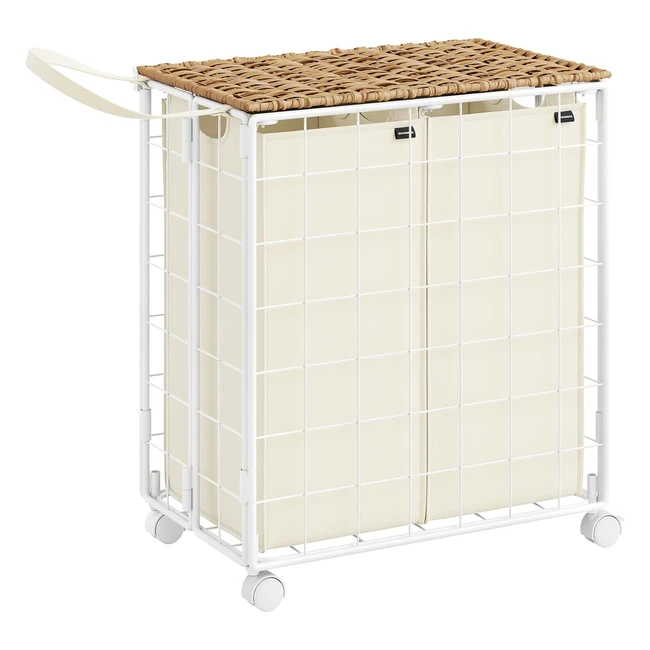 SONGMICS Wäschekorb 2 Fächer 110 L faltbarer Wäschesammler mit Rollen LCB211N01