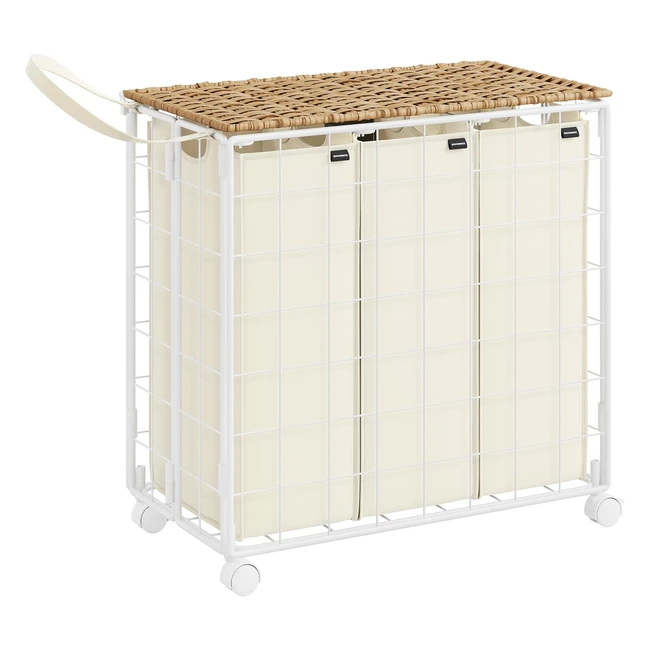 Songmics Wäschekorb 3 Fächer 130 L faltbarer Wäschesammler mit Rollen - LCB313N01