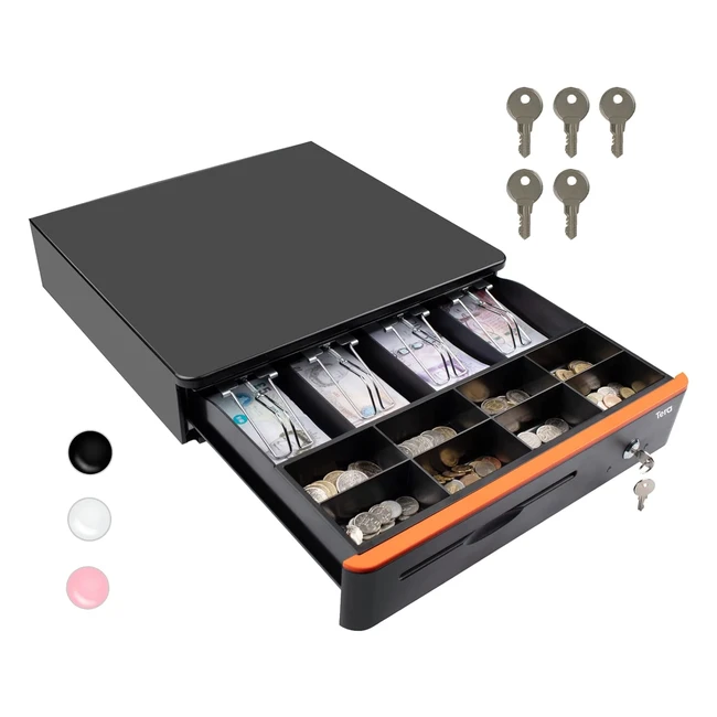 Tera Auto Open Cash Register 405R - Durable Metal Frame, 4 Bill 8 Coin Slots, 12V, RJ12 Keylock