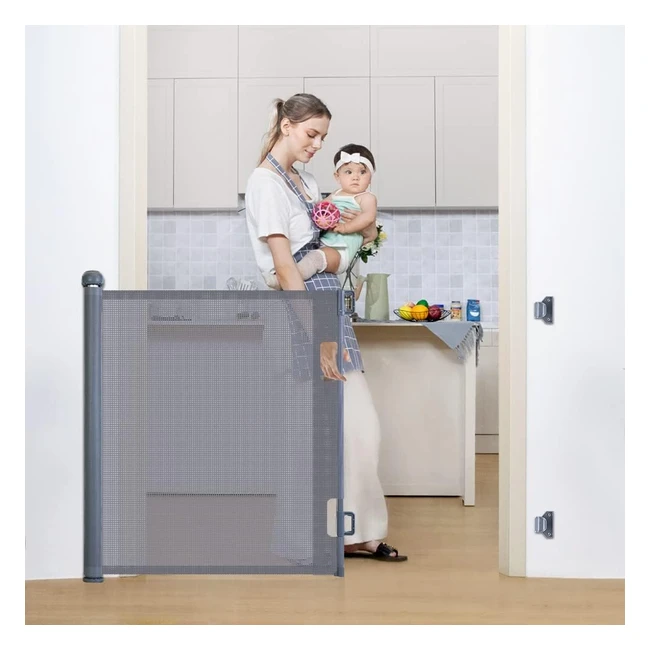 Comomy Retractable Baby Gate for Stairs 0180cm - Extra Wide Child Safety Gate - Indoor/Outdoor Grey