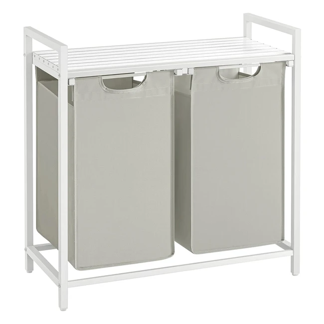 VASAGLE Wäschekorb 2 Fächer mit Regal Wäschekorb Oxford-Gewebe Wäschesack ausziehbarer abnehmbarer Metallrahmen 2 x 46 l 73 x 33 x 72 cm weiß BLH201W01