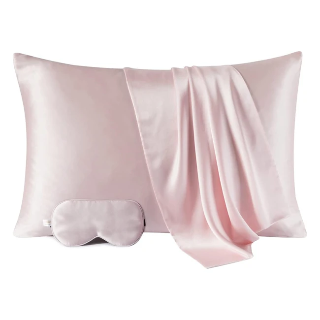 Vespersilk 100% Mulberry Silk Pillowcase & Eye Mask Set - Genuine 19 Momme Grade 6A Premium Silk - Standard 50x75cm Pink