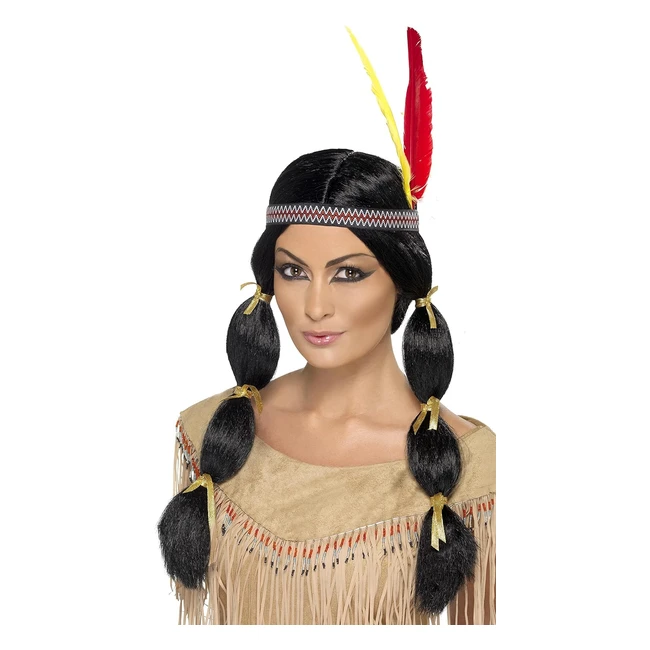 Peluca India Smiffy con Coletas y Diadema - Yeehaw Jugar a Indios y Vaqueros