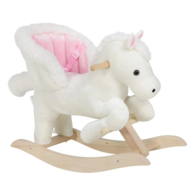 Woltu Schaukelpferd Baby Schaukeltier Schaukelsitz Plüsch Schaukelspielzeug mit Gurt PP Baumwolle Weiß Rosa KSF001