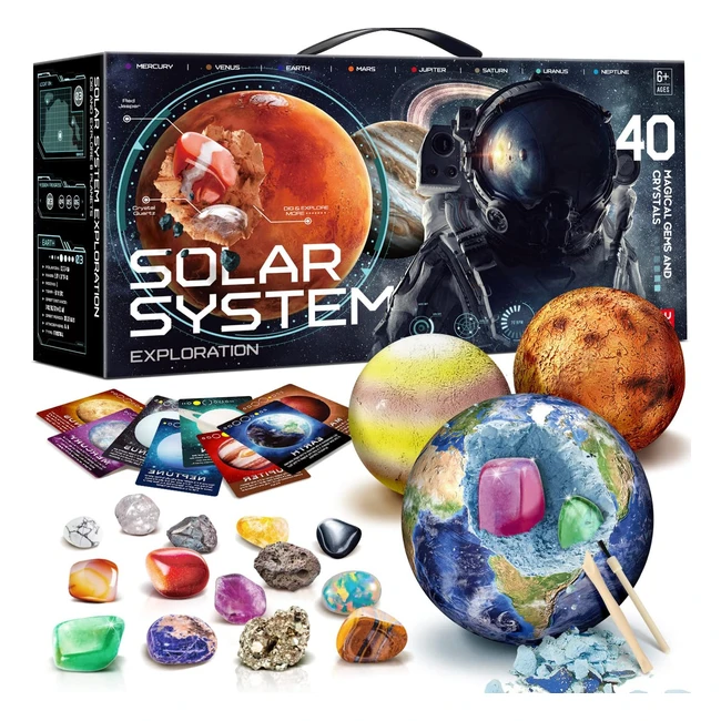 Kit de Excavacin Gemas 40 Cristales Reales Educativos para Nios 6-8 Aos