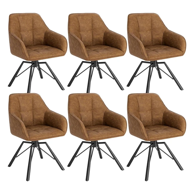 WOLTU BH366HBR6 Schwenkbare Esszimmerstühle Set of 6 Küchenstühle gepolsterter Schwenkstuhl bequemer Stuhl mit Armlehnen Rückenlehne für Esszimmer Wohnzimmer mit Kunstlederbezug Hellbraun