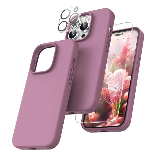 Tocol 5 in 1 iPhone 14 Pro Max Case + 2 Pack Screen Protector + 2 Pack Camera Lens Protector - Slim Shockproof Cover - Lilac Purple