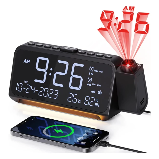 Radio Despertador Proyector Mesqool 320 Modo Laborable USB Tipo C FM Regulador Intensidad