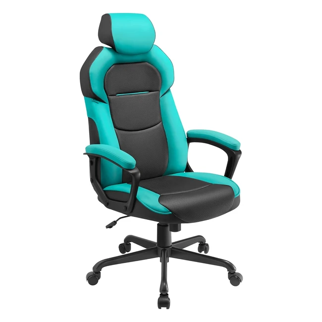 Fauteuil Gaming Songmics OBG066Q01 - Hauteur Reglable - Surface PU - Accoudoirs Rembourres - Dossier Inclinable - 150kg - Bleu Turquoise