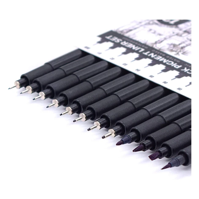 Yisan Black Drawing Pens Set of 12 - Fine Liner Ink Micropens Anime Pigment Pen for Sketching Technical Drawing 902195