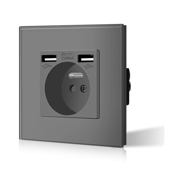 Prise de courant avec USB 2.1A en verre cristal pour bureau domicile 16A 240V gris