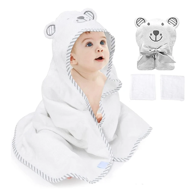 Accappatoio Neonato Morbido e Assorbente - 100% Fibra di Bambù - Orso - 90x90 cm