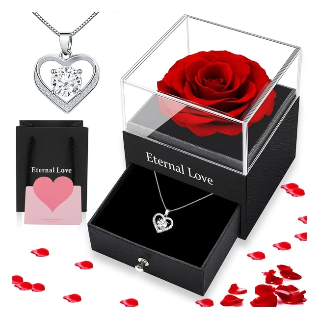 Rosa Stabilizzata Papiwa Rosa Eterna con Collana - Regalo Originale per Festa della Mamma, San Valentino, Anniversario