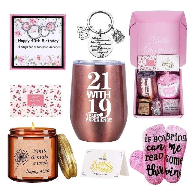 Tecanne 40th Birthday Gifts for Women - Unique Funny Personalised Gift Baskets - 7-Piece Set
