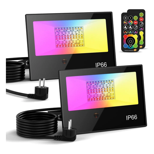 Foco LED Exteriores 50W RGBW 5000lm Cambio Color RGBW 500W Luz Inundación RGB Blanca Cálida 2700K Paquete 2