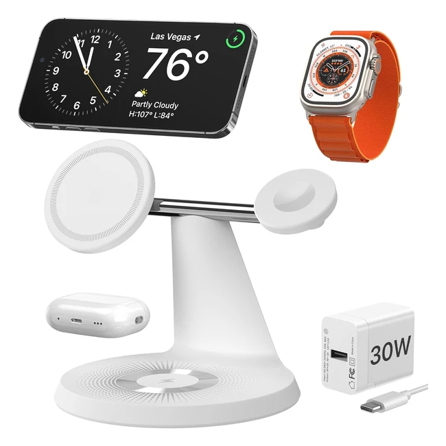 Chargeur Induction 3 en 1 Apple Magsafe 30W - iPhone, Apple Watch, Airpods
