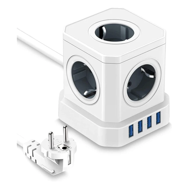 Multiprise Cube 5 Prises + 4 USB Ports 9en1 Charge Rapide 16A 4000W