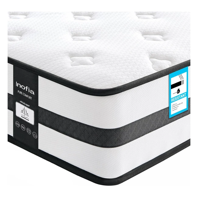 Inofia Sleep Double Mattresses 4ft6 Memory Foam Sprung Hybrid Mattress 10 Inch 7Zone Support