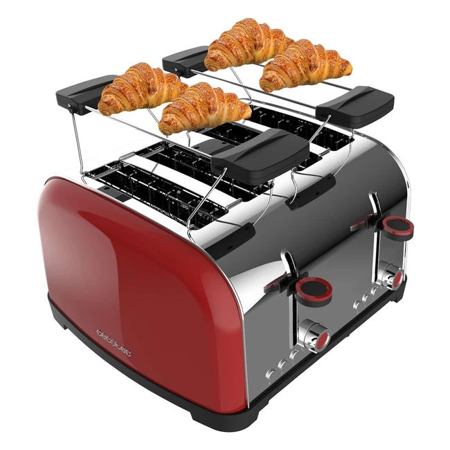 Grille-pain vertical Cecotec Toastin Time 1700 Double Red 1700W - Fente courte et large 38cm - Acier inoxydable - Arrêt automatique - Bac à miettes