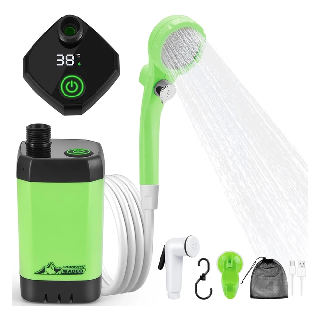 Wadeo Ducha Camping Batería Sumergible Eléctrico Portátil Recargable - Pantalla Digital - Acampar Hacer Caminatas Duchas Perros Autos