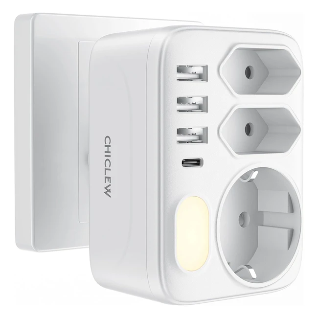 Ladrón de enchufes Chiclew 3500W con 3 USB y 1 Tipo C - Adaptador de enchufe eléctrico 7 en 1